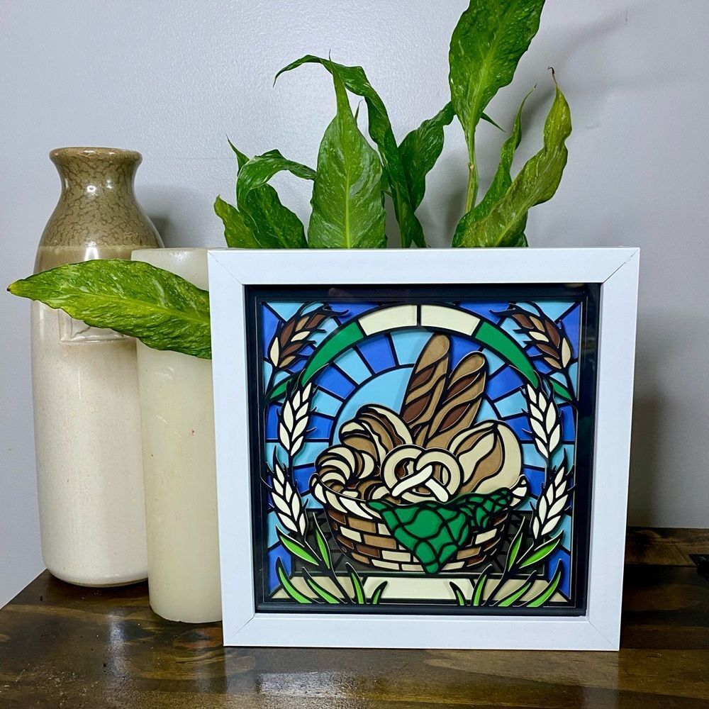 3D Bakery Basket Stained Glass Shadowbox